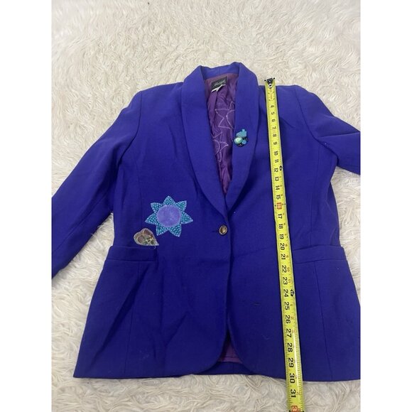 Radcliffe Vintage Purple Wool Funky Patchwork Embroidered Button Blazer Coat 16 - Picture 3 of 13